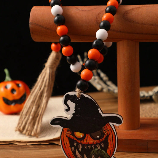 witch hat pumpkin beaded garland - styled photo