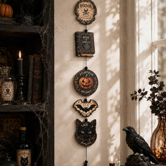 witchy pumpkin spell book hanging decor - styled photo
