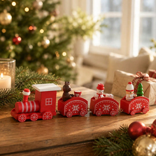 mini red Christmas train - styled photo