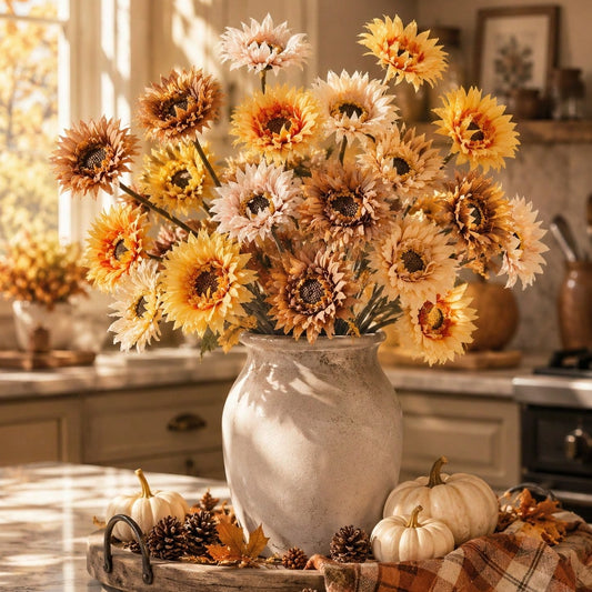 rustic artificial sunflower bunch - styled photo