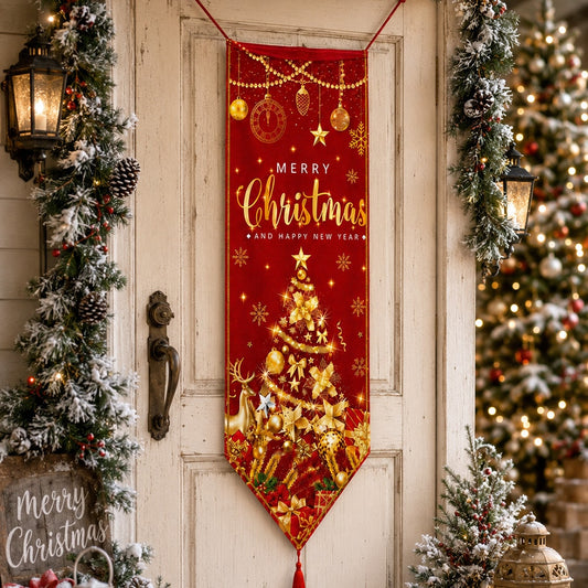 Merry Christmas red door banner - styled photo