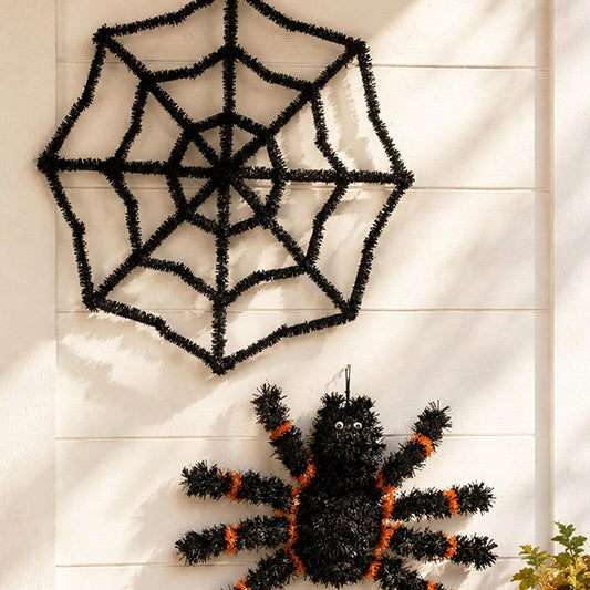 black tinsel spider web decoration - styled photo