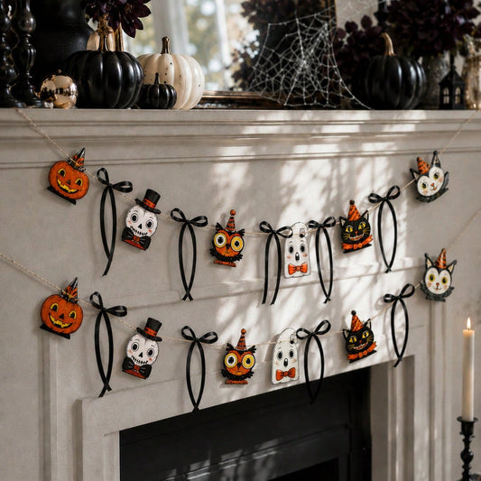 pumpkin owl black cat Halloween garland - styled photo