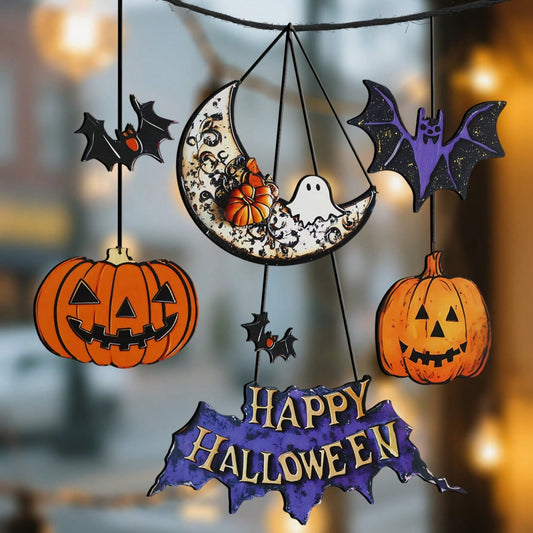 bat moon pumpkin Halloween door sign - styled photo