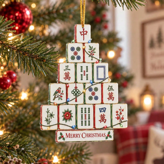 mahjong Christmas tree ornament - styled photo