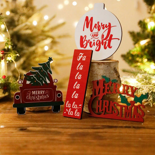 red truck Christmas tabletop sign - styled photo