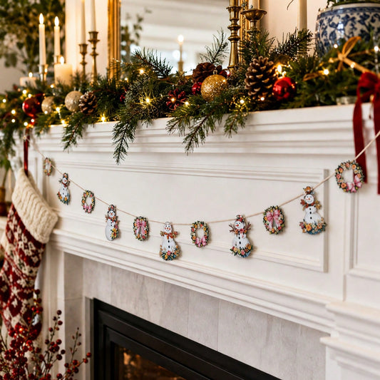 floral snowman wreath garland - styled photo