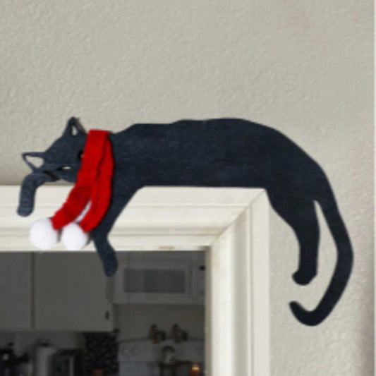black cat Christmas door topper - styled photo