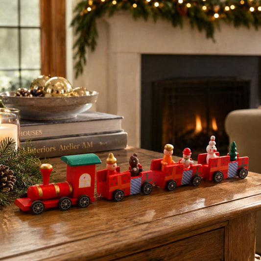 long Christmas train tabletop decor - styled photo