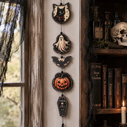 black cat ghost coffin hanging decor - styled photo