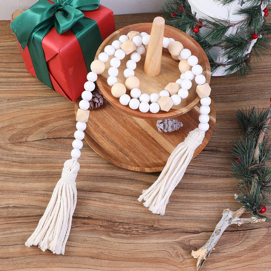 geometric wood bead garland - Cream & Natural photo 2