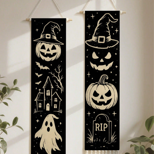 Vintage Halloween tassel wall hanging close-up of both designs