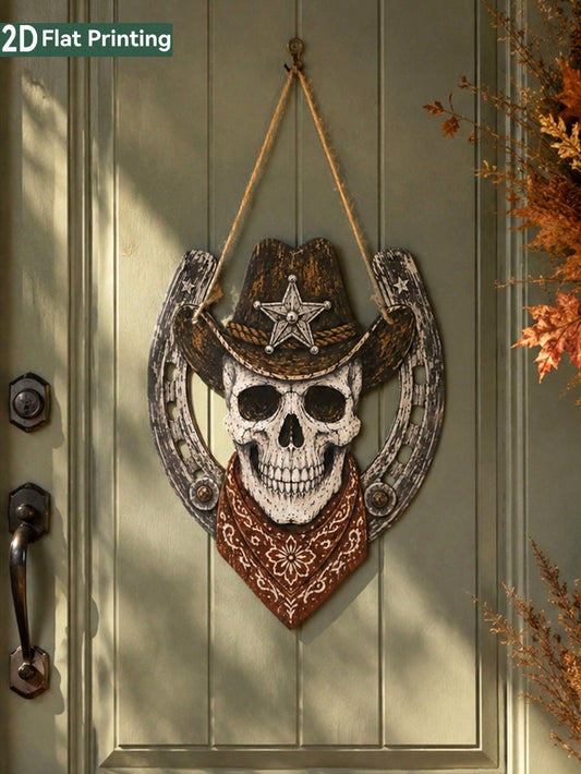 cowboy skull horseshoe door hanger - photo 2