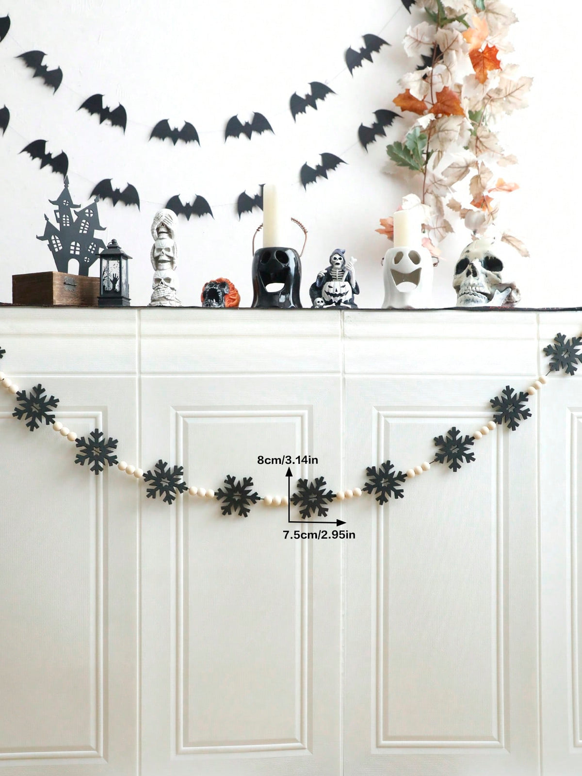felt snowflake bead garland - Black