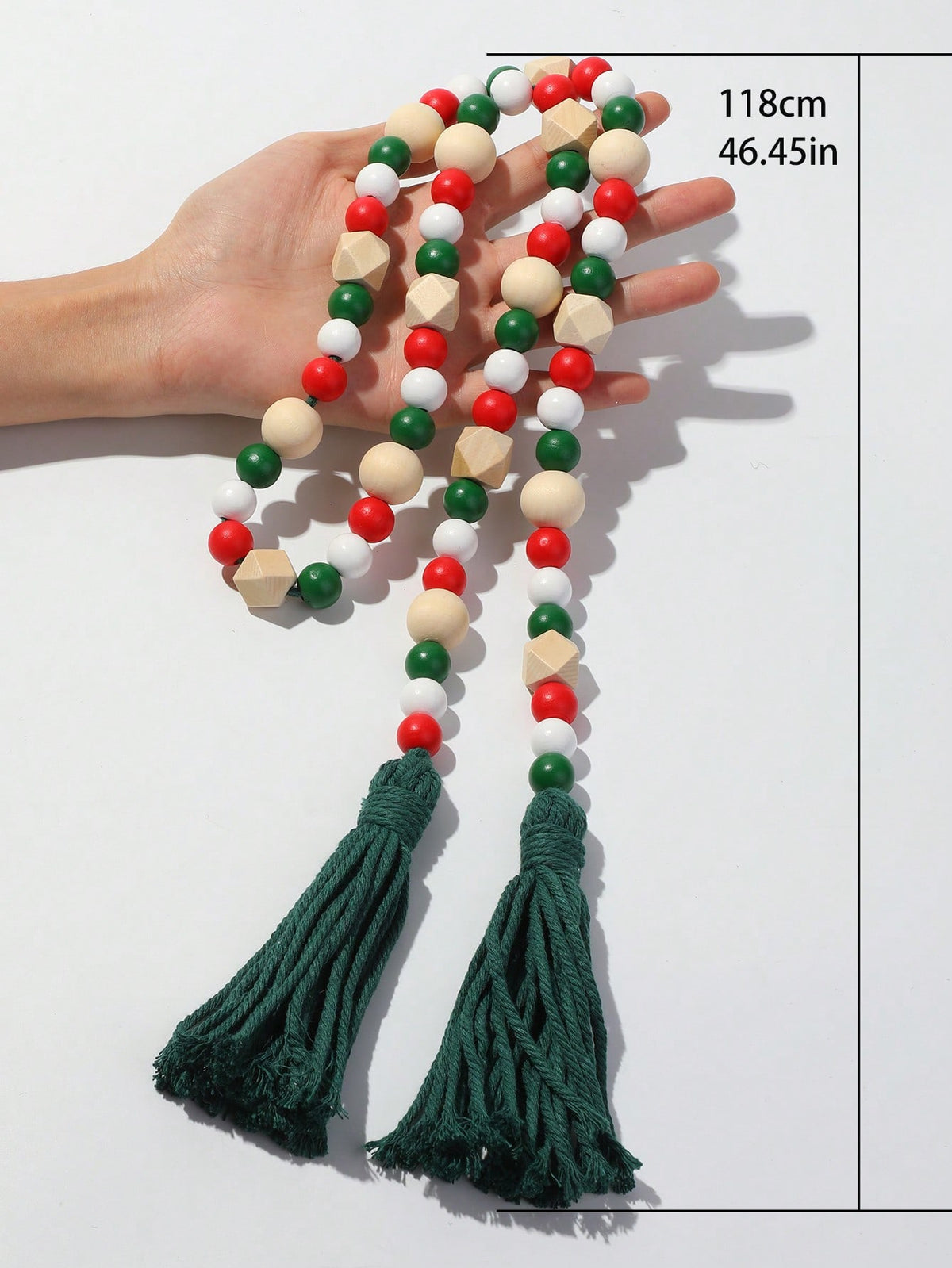 geometric wood bead garland - Red, Green & Natural