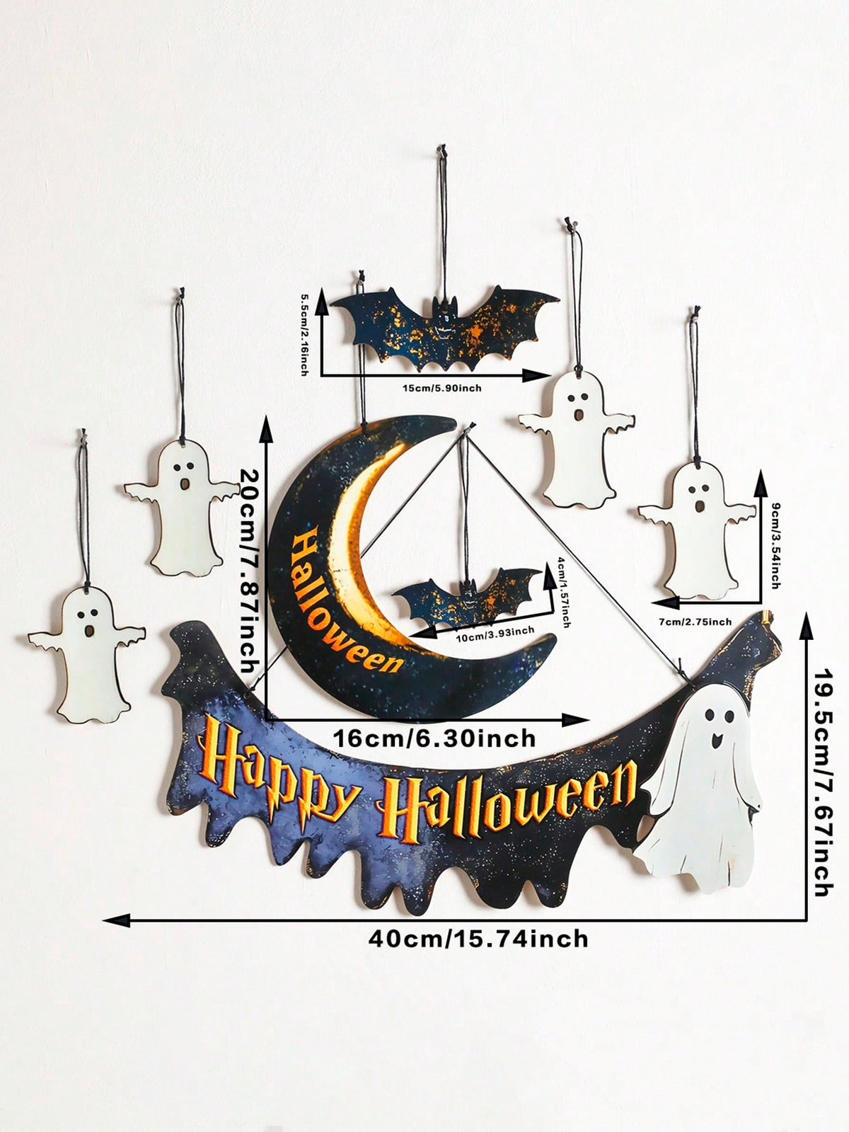 Happy Halloween moon banner ghost set - 8-Piece Set option