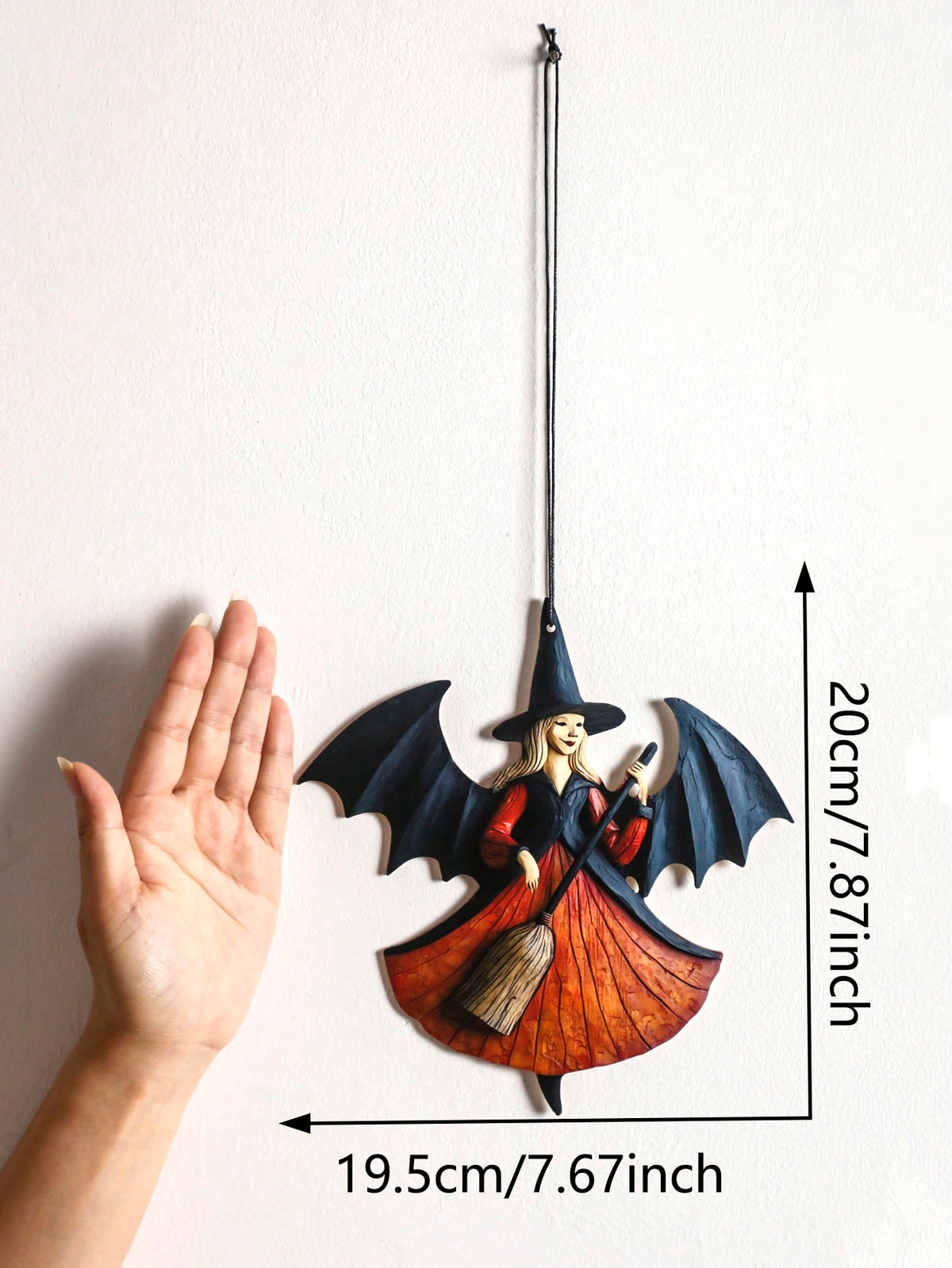 witch on broom hanging decor - Orange Witch option