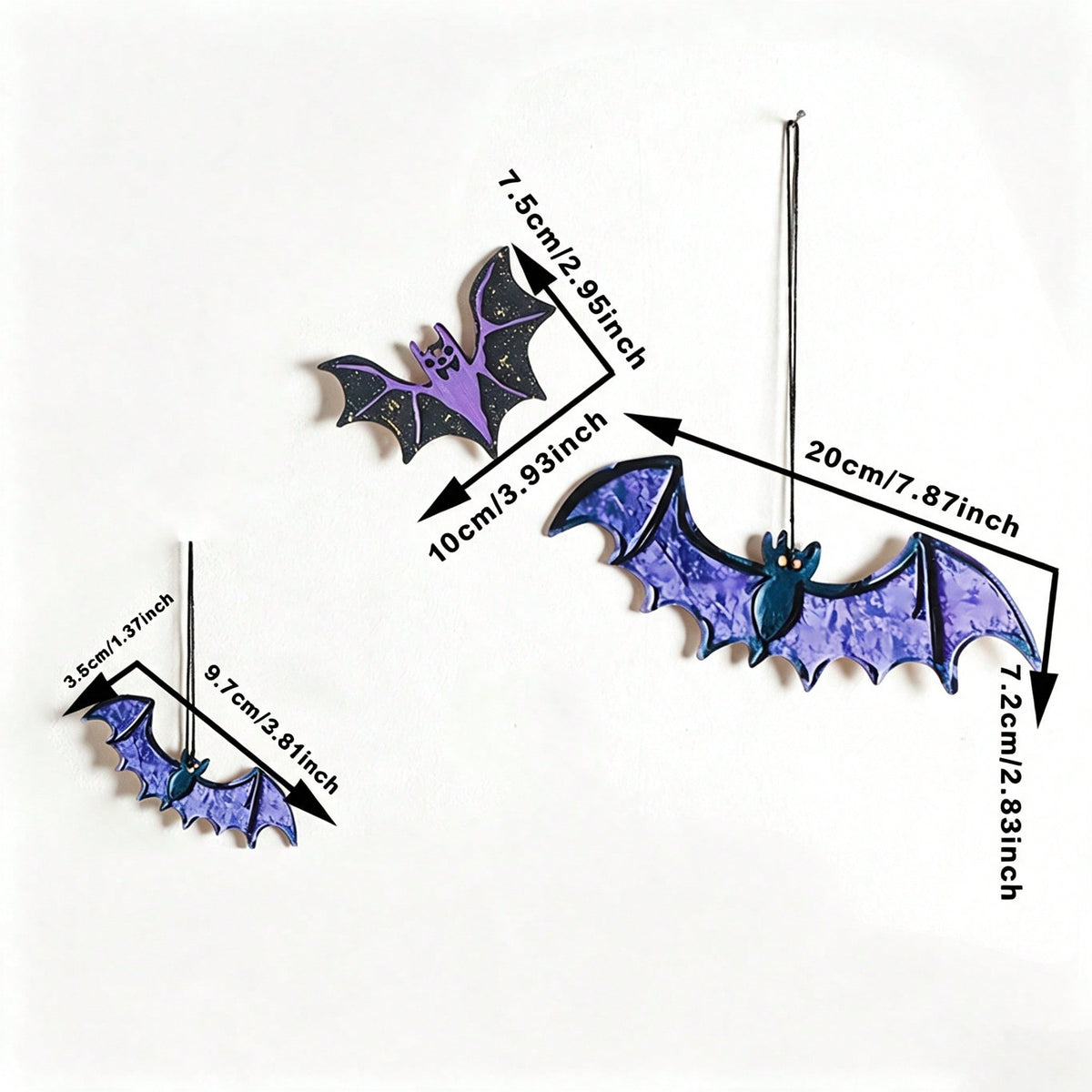 purple bat moon Halloween hanging - 3 Bats option
