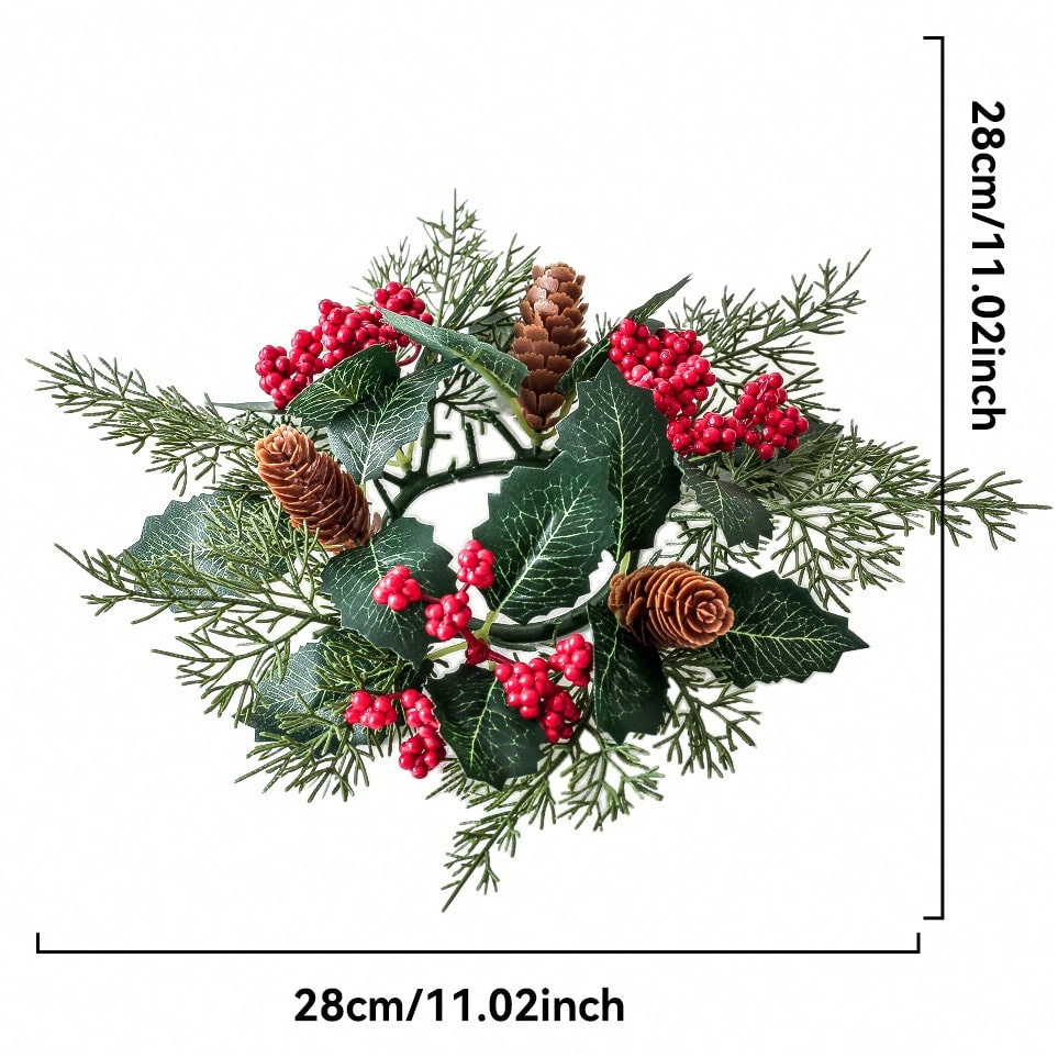 Christmas candle ring wreath red berry and pinecone style size chart