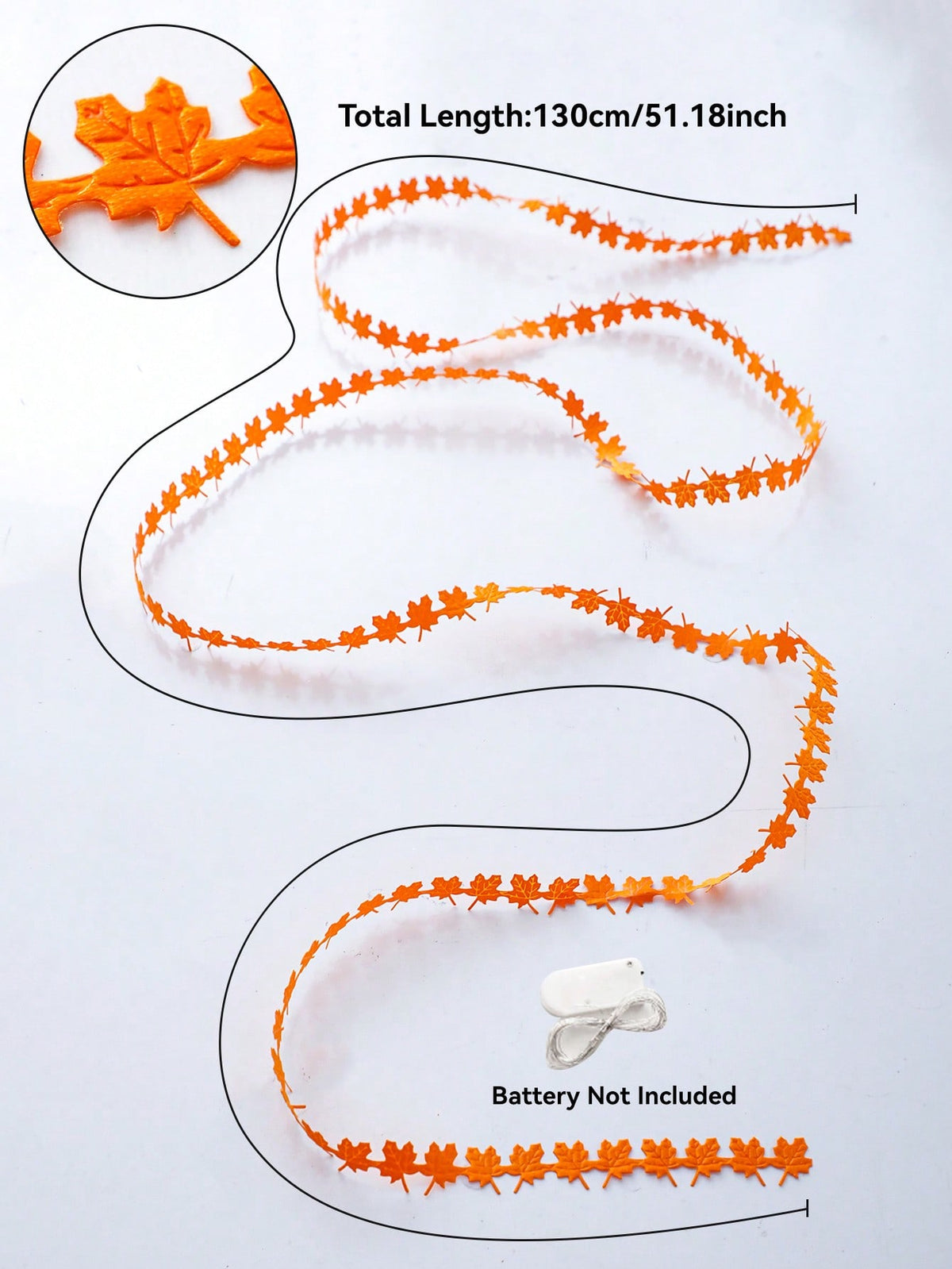 Maple leaf fairy string lights orange, 130 cm length shown