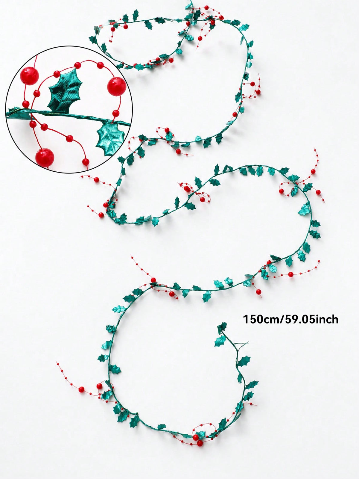 holly leaf bead garland - Green with Berry Clusters