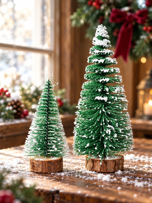 4pcs Mini Flocked Christmas Tree Desktop Decor Christmas Tabletop