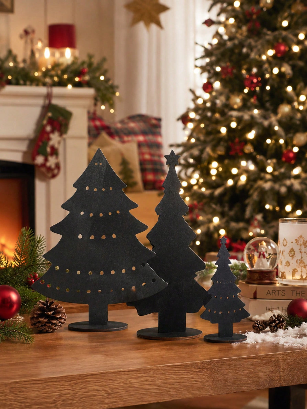 3pcs Desktop Christmas Silhouette Hollow Tree Decoration Self