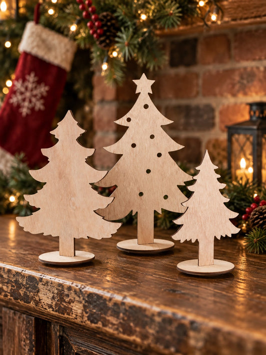 3pcs Desktop Christmas Hollow Tree Decoration Freestanding Christmas