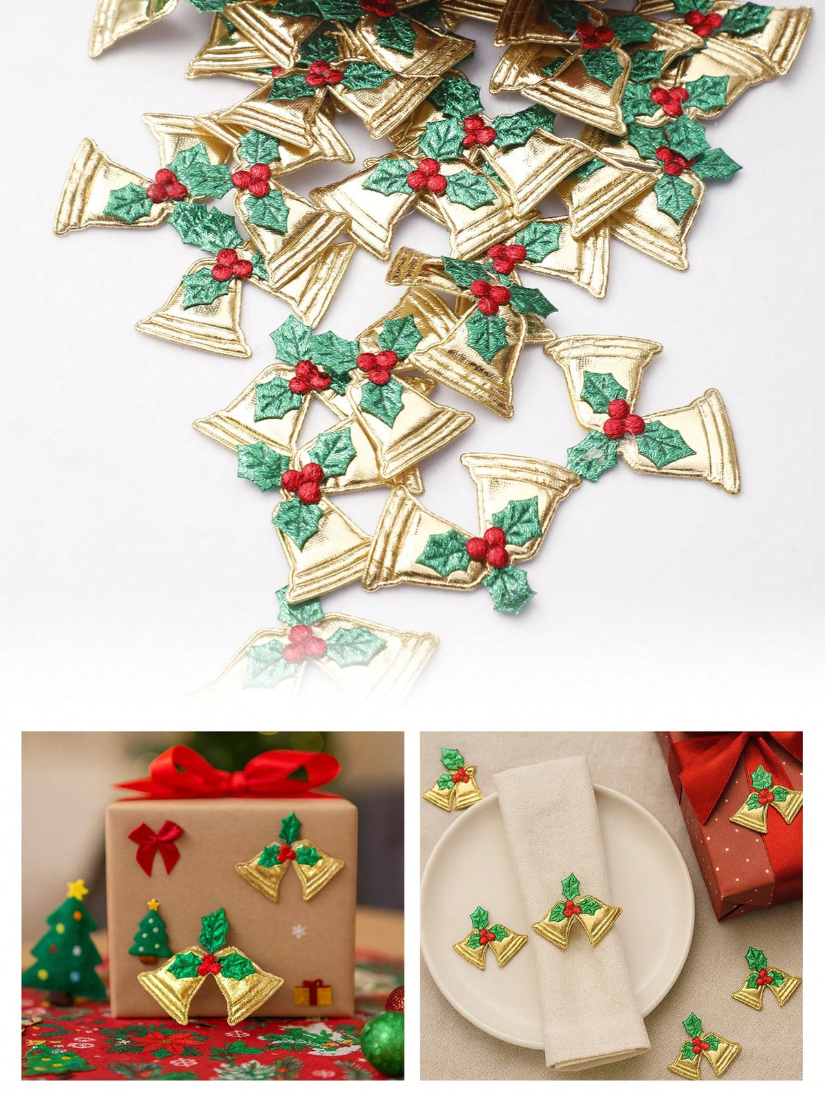 20pcs Jingle Bell Holly Berry Christmas Embellishment Xmas