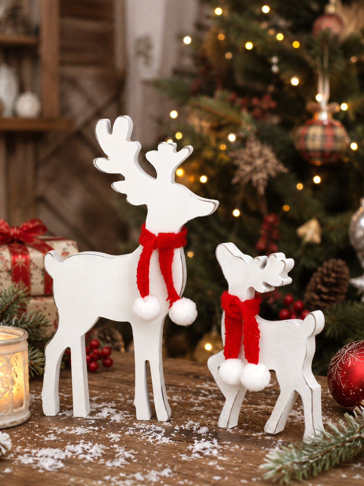 1 Set Christmas Reindeer Desktop Standing Ornament Holiday Scarf