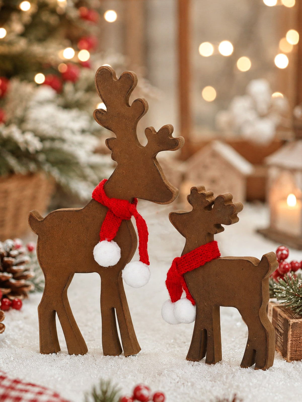 1 Set Christmas Reindeer Desktop Standing Decor Holiday Scarf
