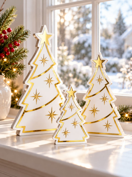 1 Set Christmas Desktop Tree Decor Modern Farmhouse Style Star