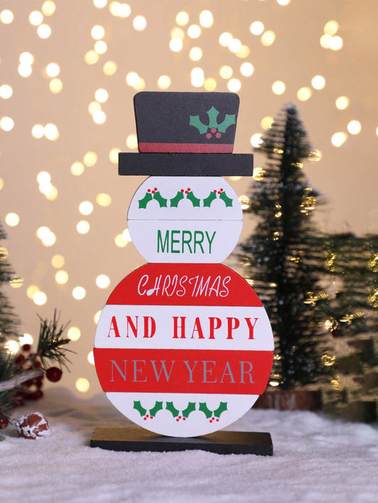 Snowman Top Hat Desktop Decor Sign Christmas Holly Berry Tiered Tray
