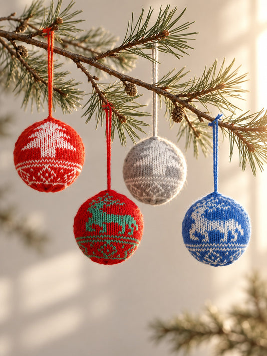 1 4pcs Christmas Knit Pattern Ball Hanging Ornament Vintage Nordic