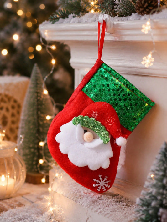 Sequin Trim Christmas Stocking with Snowflake Detail Fireplace