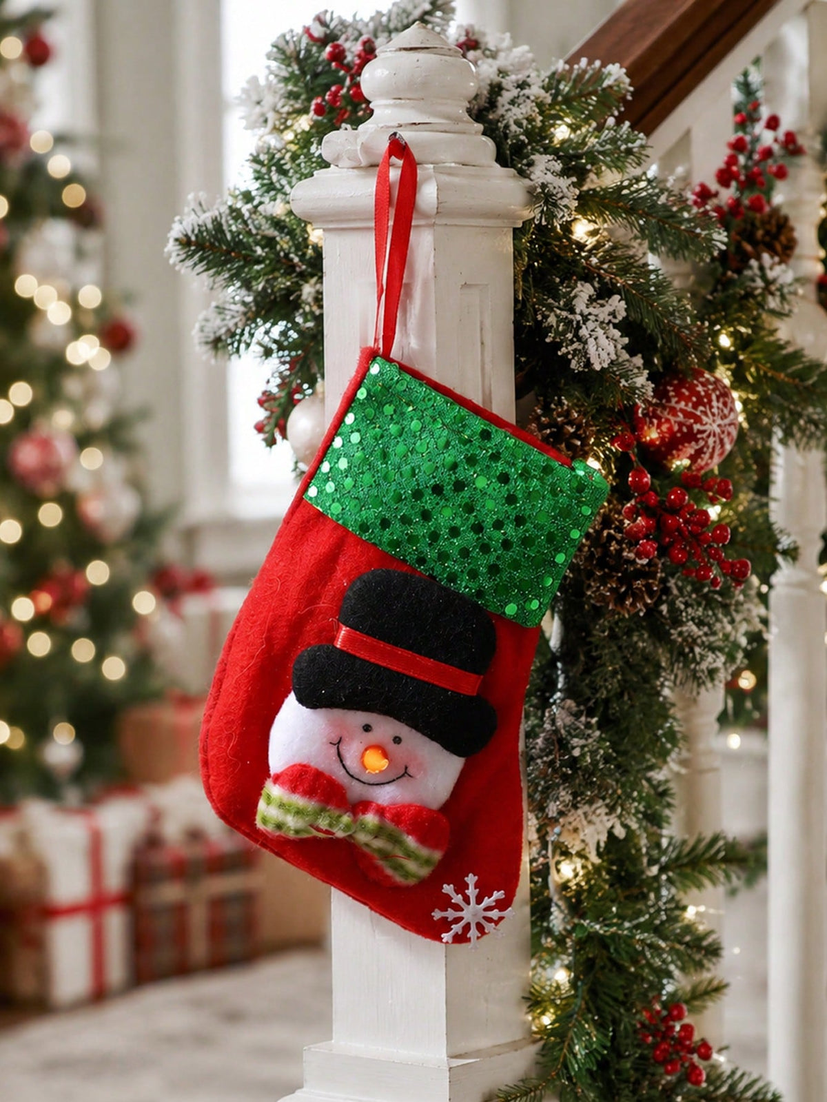 Snowman Bow Sequin Cuff Christmas Stocking Snowflake Applique