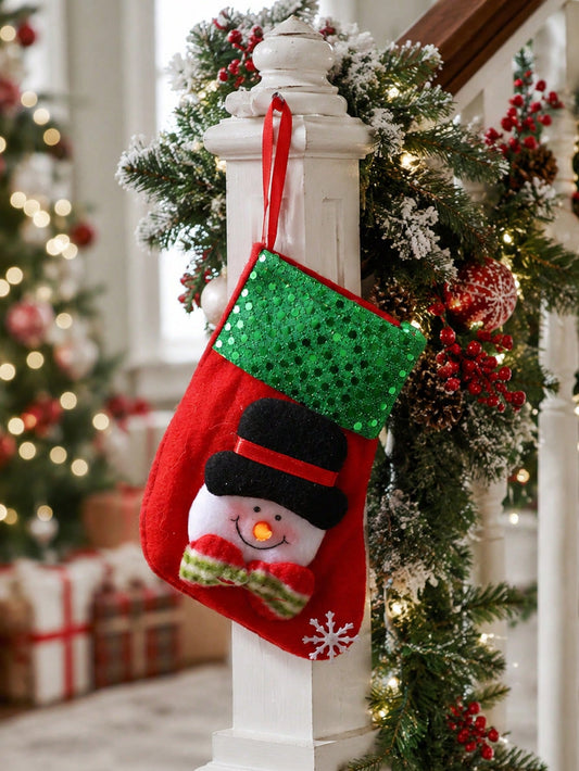 Snowman Bow Sequin Cuff Christmas Stocking Snowflake Applique