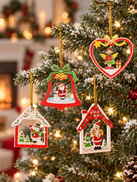 1 Set Hollow Santa Claus Bell House Heart Shaped Christmas Hanging