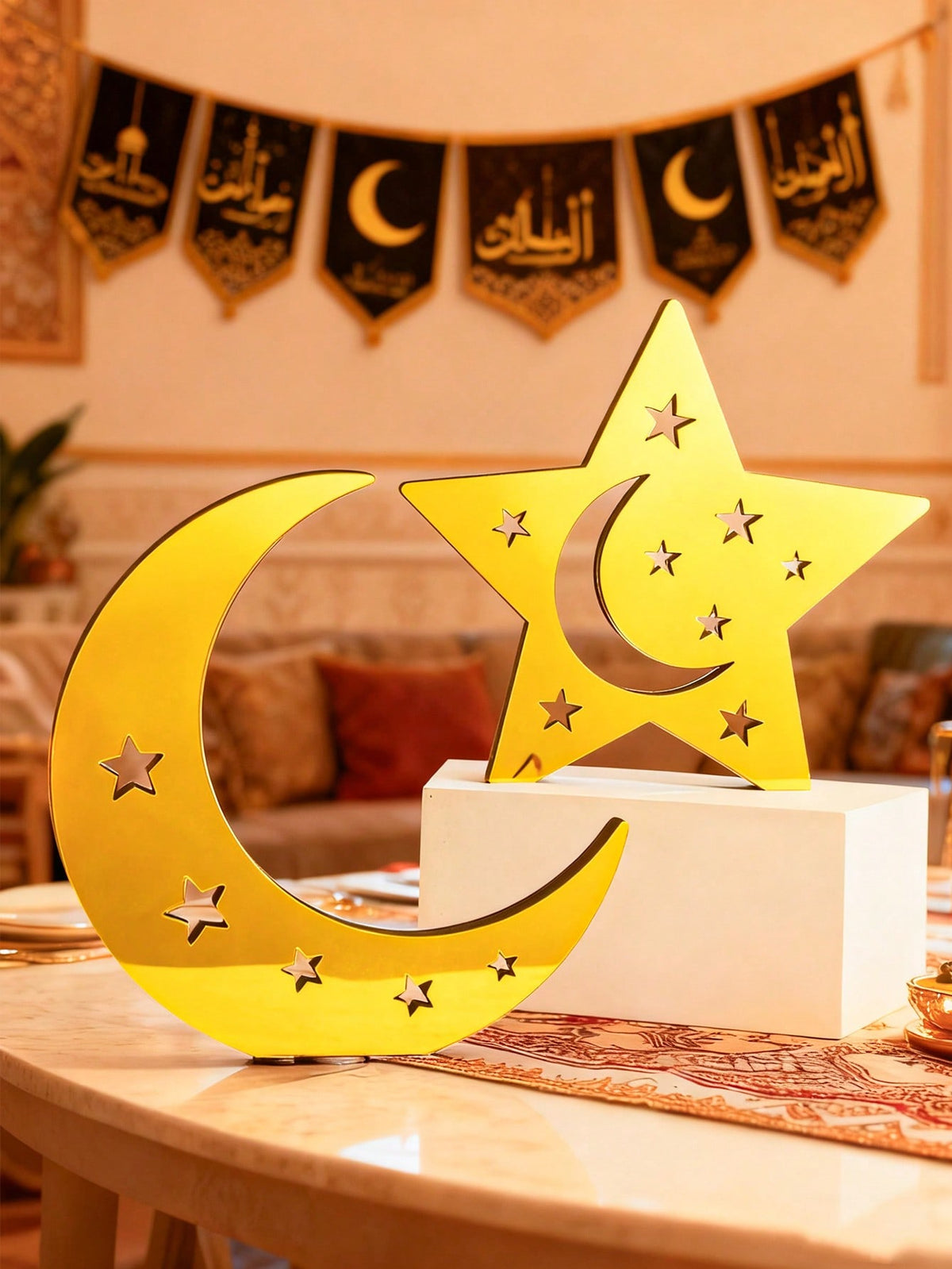 mirror crescent moon and star tabletop decor styled in a room, photo 10