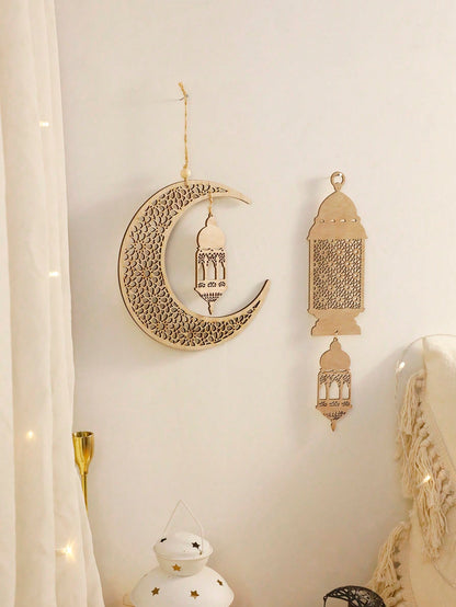 floral crescent moon and lantern wall hanging styled in a room, photo 8