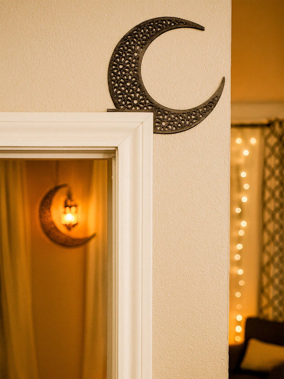 filigree crescent and star door corner decor styled in a room, photo 9