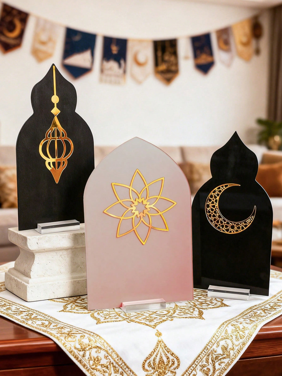 Islamic arch tabletop plaque styled in a room, photo 3