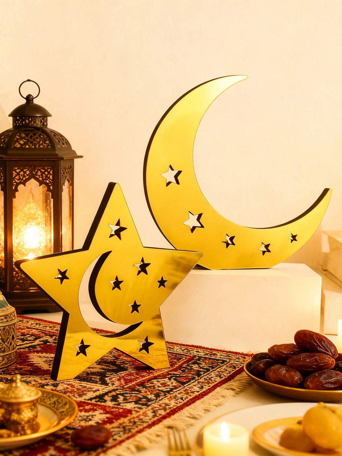 mirror crescent moon and star tabletop decor styled in a room, photo 2