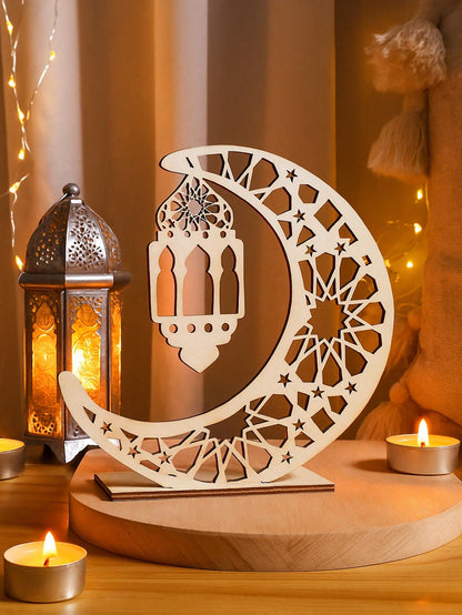 geometric crescent moon lantern tabletop decor styled in a room, photo 3
