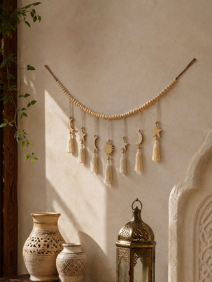 crescent moon sun and star tassel garland styled in a room, photo 3