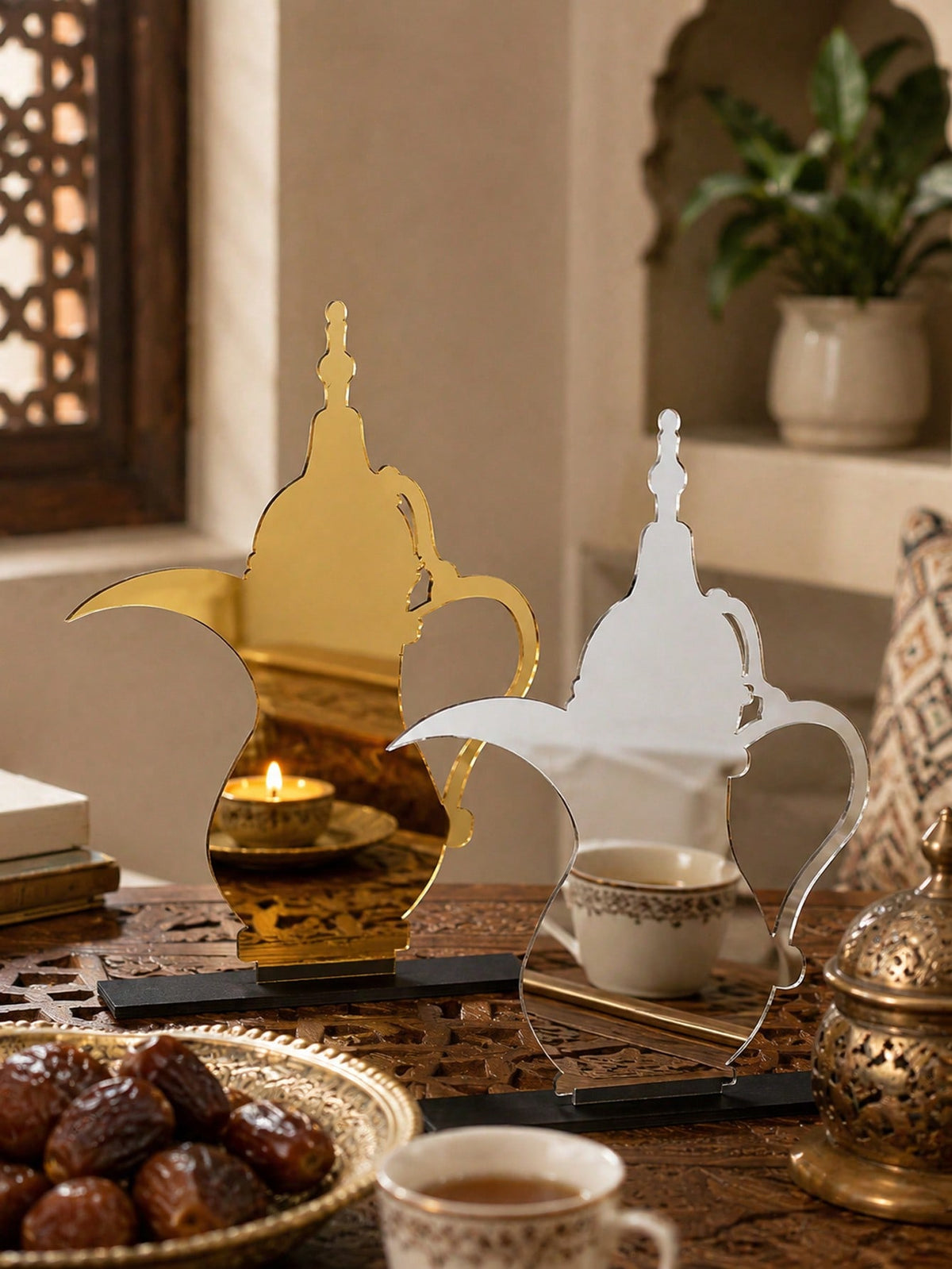 Arabic Dallah coffee pot tabletop decor styled in a room, photo 12