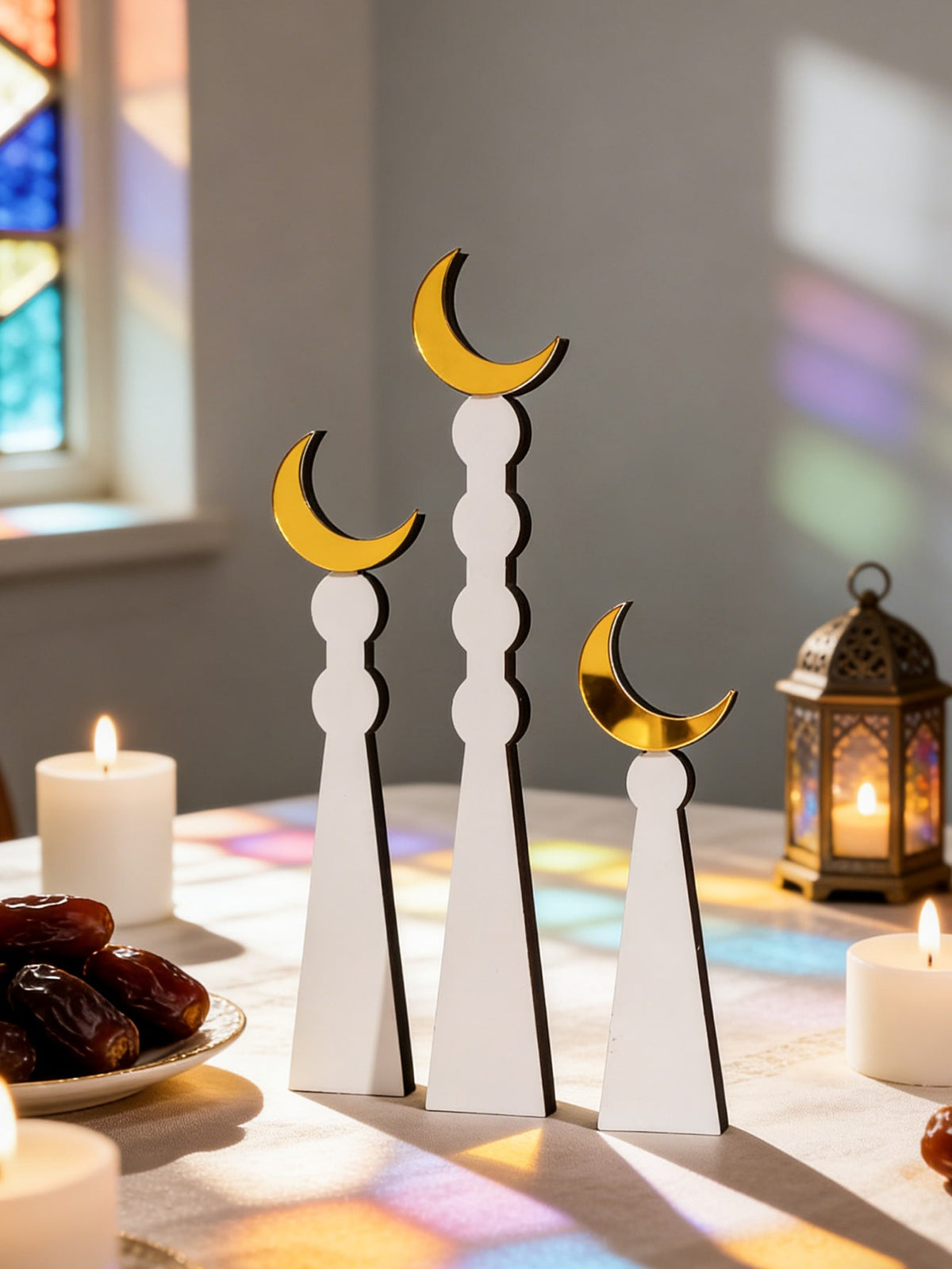 minaret and crescent tabletop silhouettes styled in a room, photo 3