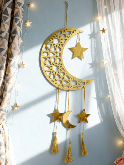 crescent moon star wall hanging with tassels styled in a room, photo 2