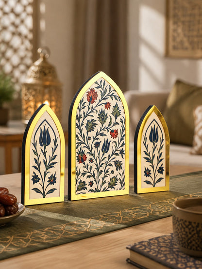 floral Islamic arch tabletop decor styled in a room, photo 3