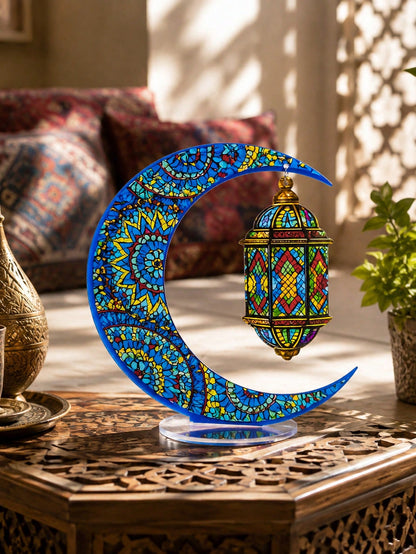 crescent moon and lantern acrylic tabletop decor styled in a room, photo 2
